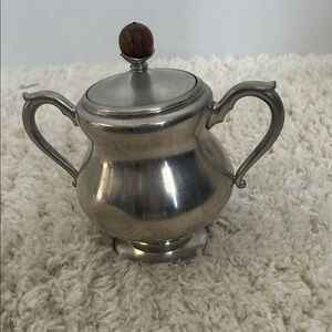 Classic Pewter Sugar Bowl with Wooden Accent